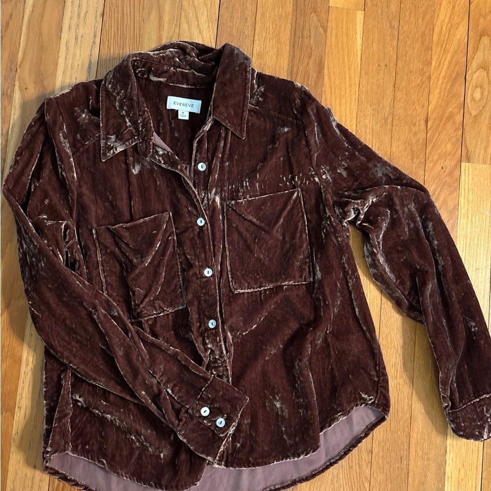 Evereve Velvet Button-Up Shirt in Deep Brown